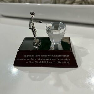 Silver and Clear Crystal Figurine on Wooden Base
